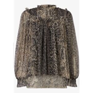 ALL SAINTS Perri Noche Top Leopard Print Womens 8 High Neck Long Sleeve Blouse